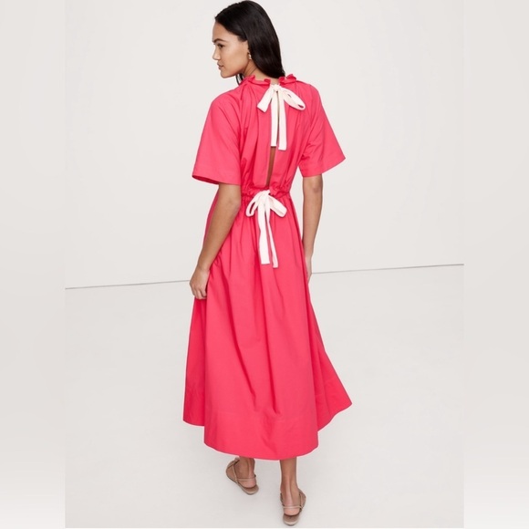 NWT! Banana Republic Coral Gem Cotton Poplin Open-Back Maxi Dress - Multiple 🦋